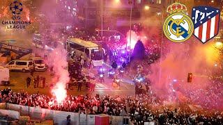 Insane Scenes As Real Madrid Fans Welcome The Team Bus Ahead Of The Madrid Derby In The UCL