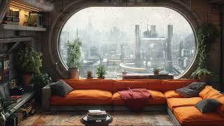 Cyberpunk Megabuilding Apartment. Sci-Fi Ambiance for Sleep, Study, Relaxation