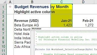 Automatically highlight the active column in Excel