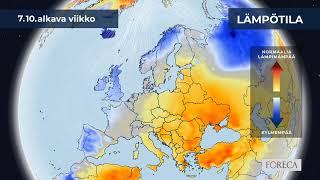 Kuukausiennuste lämpötiloista 7.10.2024