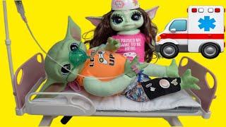 Baby Yoda Grogu doll goes to the Hospital in an Ambulance