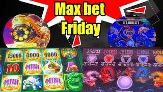 Max bet Friday Dragon train $1400 huge win in 7 mins. 5 Dragons bonus & Genghis Khan