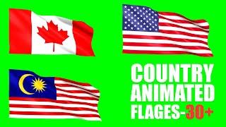 World Country Flags Animation Green Screen | Waving Flags