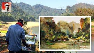 Plein Air Watercolor Painting | Mountain Landscape in Watercolor Demo by Shahanoor Mamun | Outdoor