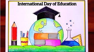 National / International Education Day Drawing | Education Day Drawing | Literacy Day Poster drawing