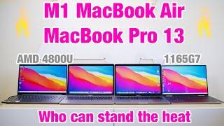 M1 MacBook Air v MacBook Pro Thermal Performance Test v MacBook Pro 16 v Intel 1165G7 v AMD 4800U