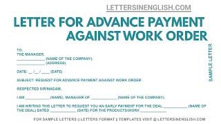 Request Letter for Advance From Company - Letter for Advance Payment Against Work Order