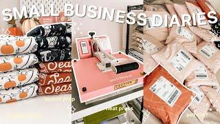 SMALL BIZ VLOG | how to make sweatshirts at home, heat press unboxing, preparing for launch