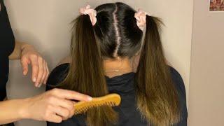 ASMR Gentle hair play & styling/ hair brushing with different brushes for relaxation (whisper)