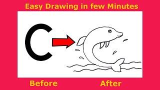 How To Draw Dolphin Using Alphabet "C" | kids Easy Art | Alphabet drawing - Creator Work Space.