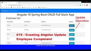 Angular 10 + Spring Boot CRUD Full Stack App - 19 - Create Angular Update Employee Component & Form