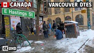  【4K】 East Hastings St. After the Snowfall.  Downtown Vancouver BC, Canada.  February 2025.