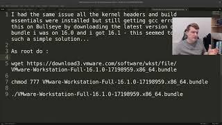 Debian 11 Bullseye VMWare Workstation 16 fix kernel header build essentials gcc error