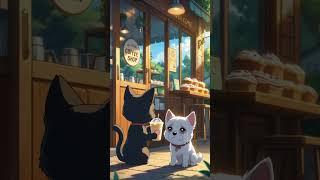 "Kind-Hearted Cat Shares Drink with Crying Dog  | Heartwarming Coffee Shop Story "  #shorts