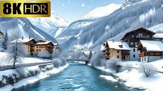 Walking in Heavy Snowfall in Zermatt Switzerland | 8K HDR video