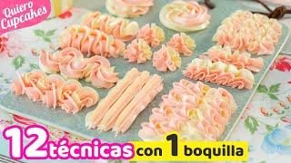 12 TIPOS DE DECORACIONES CON 1 SOLA BOQUILLA | USO Y MANEJO DE DUYA 1M | QUIERO CUPCAKES