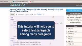 JQUERY Tutoriral : jQuery Selecting first paragraph among many paragraph using first selector