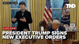 Elon Musk joins President Donald Trump as he signs executive orders in the Oval Office