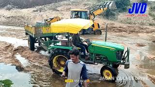 jcb stuck in sand tractor stuck in sand Jagan Village Drive john deere tractor stuck in river