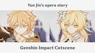 Aether & Lumine story presented by Yun Jin's opera show side by side.