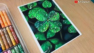 Realistic Water Drops on Leaves | Oil Pastel Drawing Tutorial