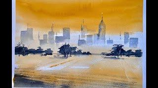 Paint An Easy loose Watercolour Urban Landscape, Cityscape Tutorial Central Park, Watercolor