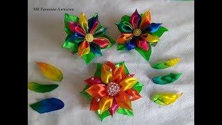 Бантики из радужной атласной ленты 2,5 см МК Канзаши Beautiful bows of satin ribbons 2,5 cm