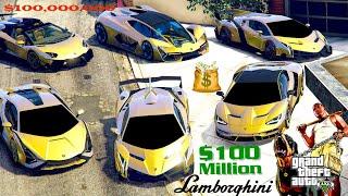 GTA 5 - Stealing $100,000,000 Super Lamborghini Gold Cars with Franklin! | (GTAV Real Life Cars #92)