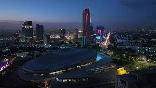 Tashkent city at night. Dron