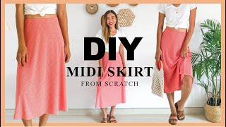 DIY MIDI SKIRT from scratch - How to make Midi Skirt with simple cutting in less than 30 minutes