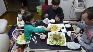 Dinner on Kotatsu with kids in Japan