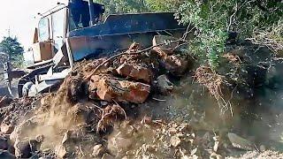 FOREST ROAD CONSTRUCTION ON GROUND FULL OF ROCKS AND STONES WITH BULLDOZER #bulldozer  #construction