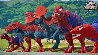 ALL RED SPIDER-MAN Battle in Jurassic World |Dinosaur Pro SuperHero Team|