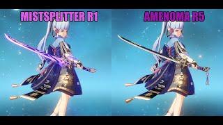 Ayaka Amenoma R5 vs Mistsplitter R1 - Comparison Build/Damage Test - 2.6 Genshin Impact