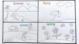 Season sketch drawing for project | Weather season sketch drawing easy| Different season type sketch