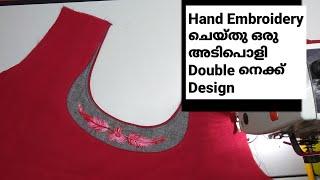 Neck design with piping and hand embroidery malayalam EMODE Malayalam Stitching