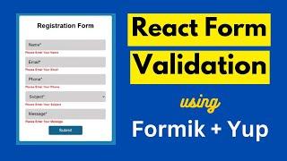 Form Validation in React JS using Formik and Yup