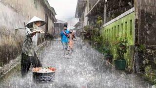 Walking In Heavy Rain And Thunderstorm In My Village Indonesia With Thunder Suitable For Sleeping