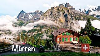 Murren, peaceful stroll through a Swiss mountain village  - The Switzerland walking tour - video 4K