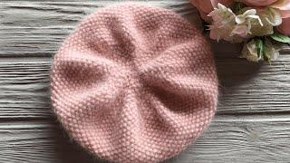 РОМАНТИЧНЫЙ БЕРЕТ "КАПРИЗ"  ЖЕМЧУЖНЫМ  УЗОРОМ ! KNITTED HAT