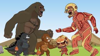 Godzilla  And Kong Chibi Vs Armin Colossal Titan, Chibi Titan - ATTACK ON TITAN ANIMATION
