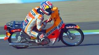 Haha! FUNNIEST RACE of Marc Marquez vs Dani Pedrosa of MotoGP allowed to use to small bikes?