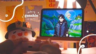  playing genshin on a chill and cozy night | 1 hr of gameplay ambience (jp dub, ipad mini) 