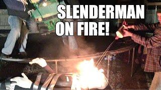 SETTING SLENDERMAN ON FIRE and UNMASKED! Backyard Wrestling Figures Championship Match!