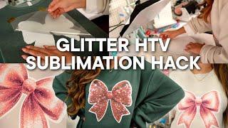 GLITTER IRON ON VINYL SUBLIMATION HACK! (works on dark cotton fabric) | Easy Step by Step Tutorial 