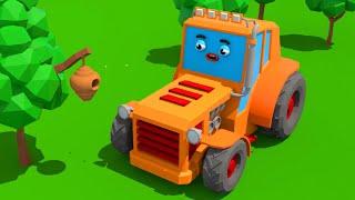 Fire Truck Helps Tractor On A Camping Trip - Cars Town - Cartoons for Kids