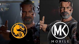 MK 11 vs MK Mobile - THE TERMINATOR all moves & Fatal Blow, Brutality comparison.