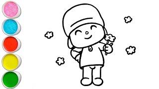 Pocoyo with Flower  Drawing, Painting and Coloring For Kids and Toddlers_ Kids Art