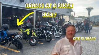 GOING TO A BIKER BAR ON GROMS?! Motovlog - 2