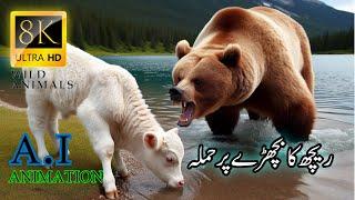 bear attack on a calf mother save calf  II ریچھ کا بچھڑے پر حملہ ماں نے بچا لیا